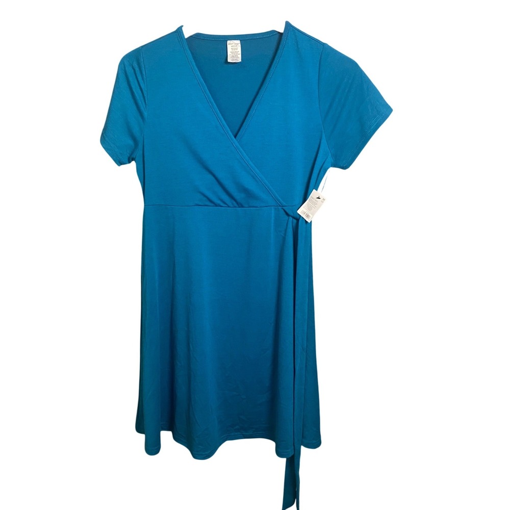 West Loop Womens Teal Blue Wrap V-Neck Short Sleeve Dress‎ Medium New